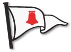Bosham Sailing Club logo showing white penant with red bell.