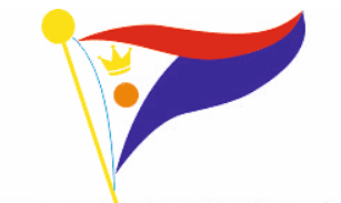Brixham YC logo penant with red white and blue sections, gold crown and amber circle