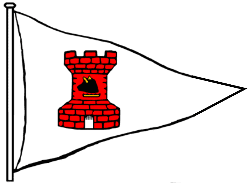Gravesend SC logo penant with white background and red castle.