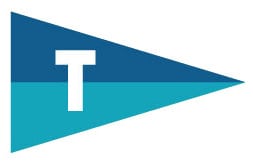 Thornbury Sailing Club logo showing two tone blue penant with white letter T.